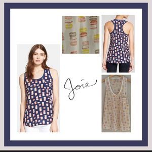 Joie 100% Silk Whimsical Macaroon Alicia Racer Back Tank Top in RARE White Sz S